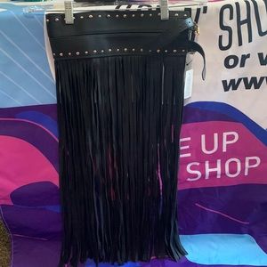 Black S Faux Leather Fringe Women’s Belt
